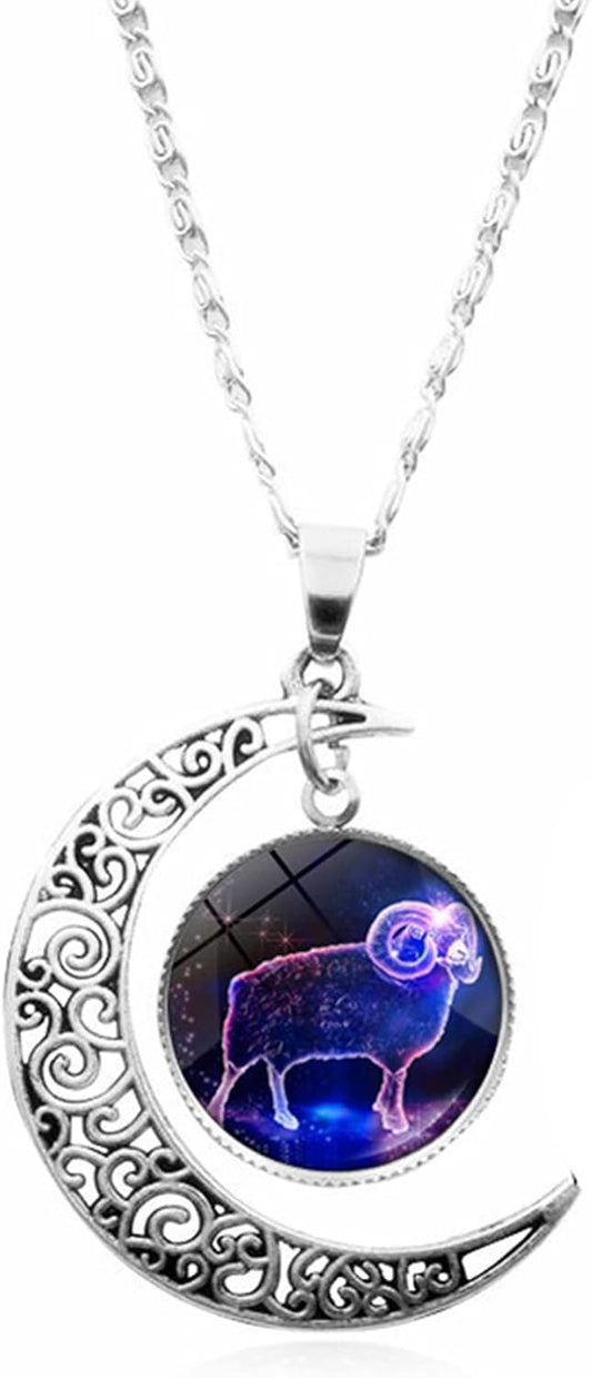 Zodiac Necklace for Women 12 Constellation Pendant Necklaces Silver Zodiac Sign Necklace for Men
