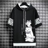 Japan Fashion Men'S Hoodies Summer Men Clothing Cartoon Casual Harajuku Streetwear Print Hooded Top Short Sleeve Sweatshirts Men