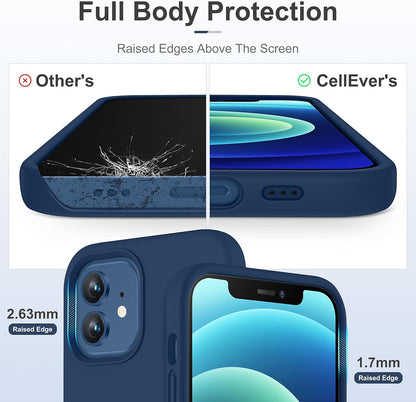 Heavy-Duty Silicone Case for Iphone 12/12 Pro - Two Shatterproof Glass Screen Protectors, Military Drop Protection, Scratch-Free Interior, Navy Blue