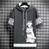Japan Fashion Men'S Hoodies Summer Men Clothing Cartoon Casual Harajuku Streetwear Print Hooded Top Short Sleeve Sweatshirts Men