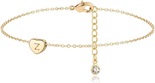 Gold Ankle Bracelets for Women 14K Gold Anklets for Women Heart Initial Anklet Bracelets Cute Simple Personalized Dainty Boho Beach Foot Chain Jewelry Gift