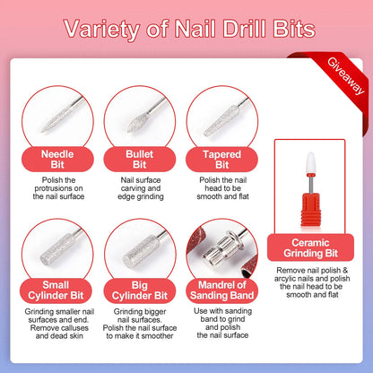 Electric Nail Drill Machine,  Professional Nail Drill Kit (66Pcs Cordless Portable 4-Speed Rechargeable Forward & Reverse Design Nail File Set) for Acrylic Nails/Diy Manicure & Pedicure