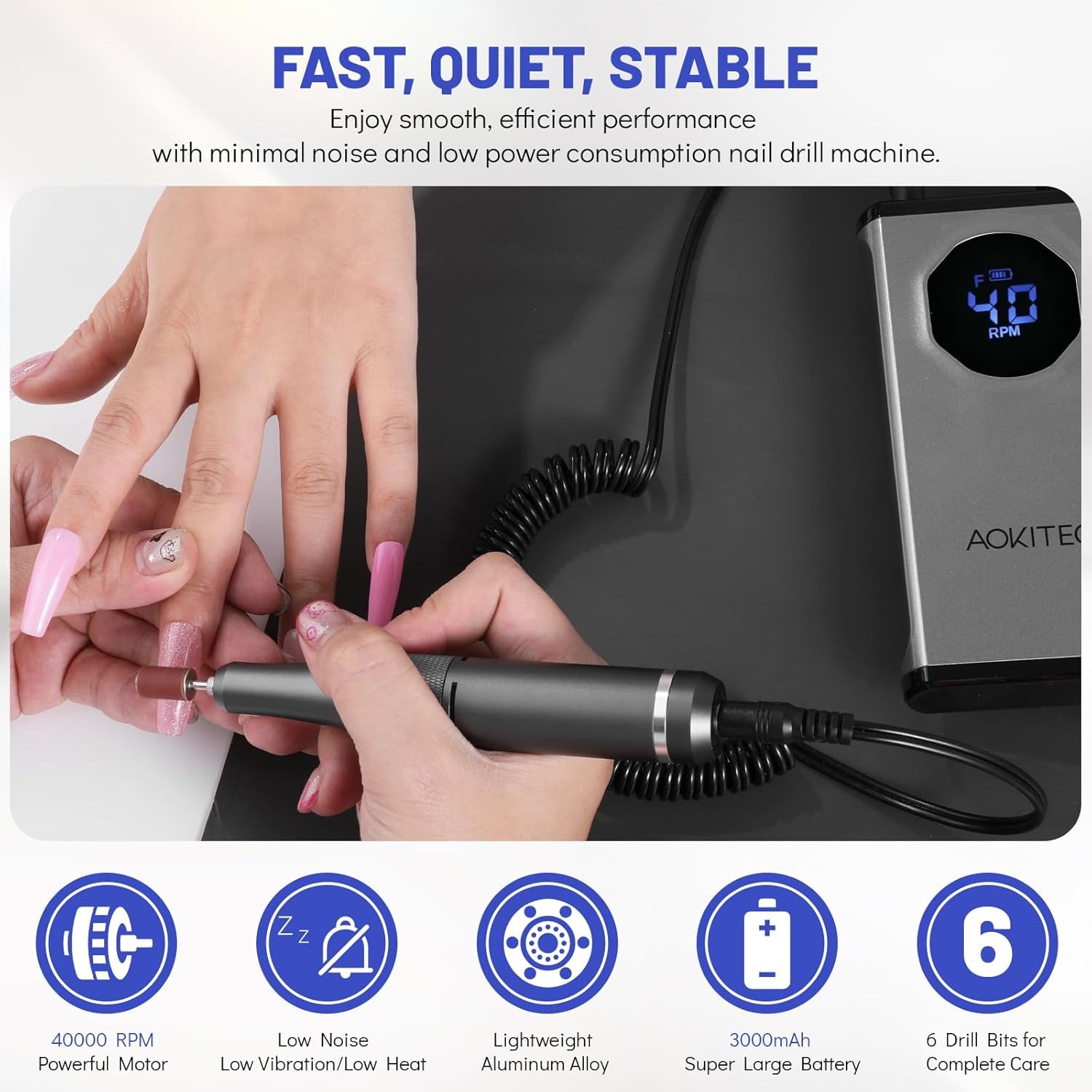 Nail Drill 400000 RPM - Rechargeable Electric Nail File with Nail Drill Bits for Dip Powder Acrylic Nails Gel Polish, Manicure Pedicure Nail Art Tool for Prep&Removal, Nail Tech Must Haves