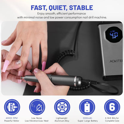Nail Drill 400000 RPM - Rechargeable Electric Nail File with Nail Drill Bits for Dip Powder Acrylic Nails Gel Polish, Manicure Pedicure Nail Art Tool for Prep&Removal, Nail Tech Must Haves