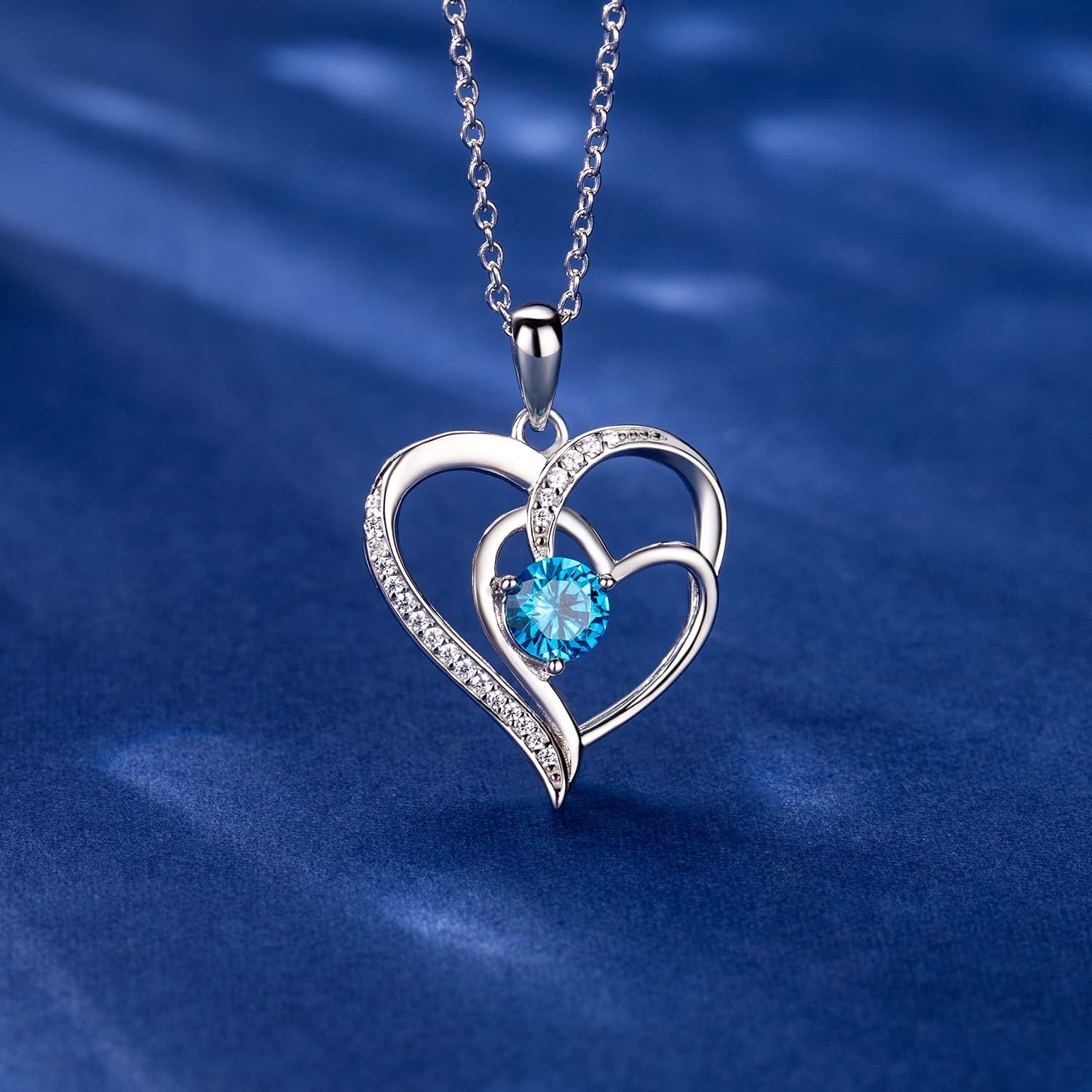 Birthstone Necklace for Women Mom 925 Sterling Silver Heart Necklace Mother Daughter Necklace for Women Mom Birthday Gifts Jewelry for Grandma Women with 5A Cubic Zirconia