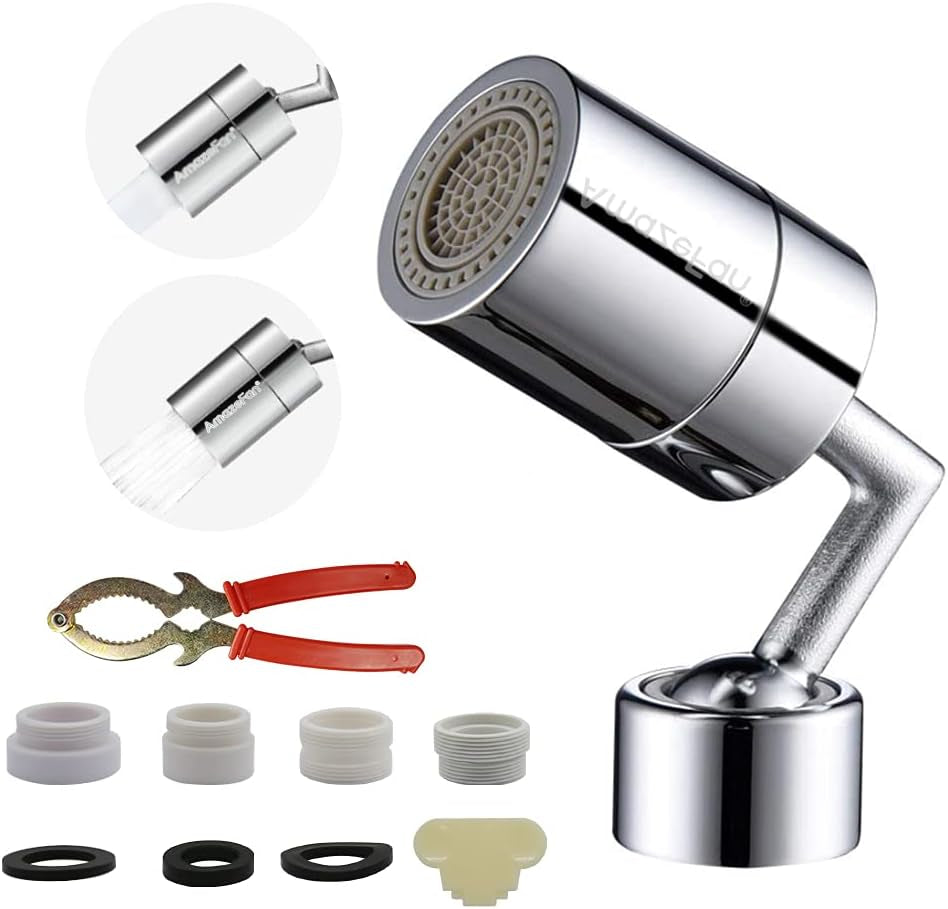 Swivel Faucet Extender Kitchen Sink Faucet Aerator, 360° Rotatable Sprayer Faucet Head Replacement, 2 Spray Modes Universal Splash Filter Faucet Nozzle Head with Faucet Adapter