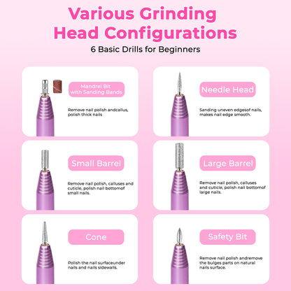 Portable Electric Nail Drill, Professional Nail File Kit for Acrylic Acid, Gel Nail, Nail Trimming with Nail Drill, Pedicure Abrasive Belt, Rose Gold