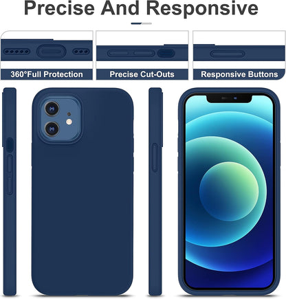 Heavy-Duty Silicone Case for Iphone 12/12 Pro - Two Shatterproof Glass Screen Protectors, Military Drop Protection, Scratch-Free Interior, Navy Blue
