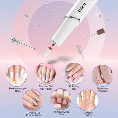 Electric Nail Drill Machine,  Professional Nail Drill Kit (66Pcs Cordless Portable 4-Speed Rechargeable Forward & Reverse Design Nail File Set) for Acrylic Nails/Diy Manicure & Pedicure