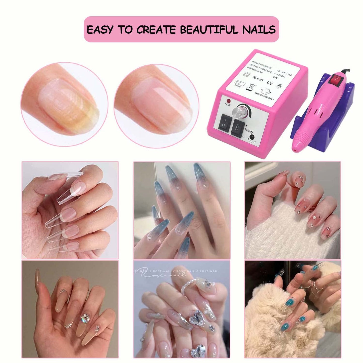 Electric Nail Drill Machine 20000 RPM, Acrylic Nail Tools for Thick Nails File Kit, Gel Nails Manicure Pedicure Polisher Sets for Home Salon Use