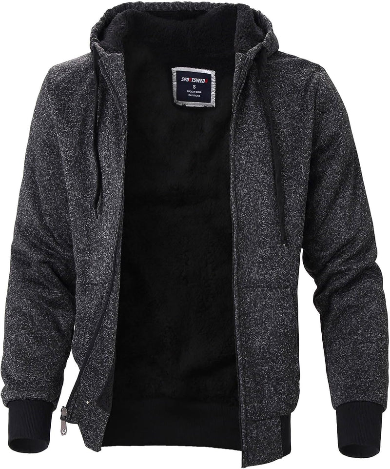 Thick Fleece Hoodie for Men Winter Warm Heavyweight Sherpa Lined Zip up Hooded Jacket