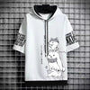 Japan Fashion Men'S Hoodies Summer Men Clothing Cartoon Casual Harajuku Streetwear Print Hooded Top Short Sleeve Sweatshirts Men