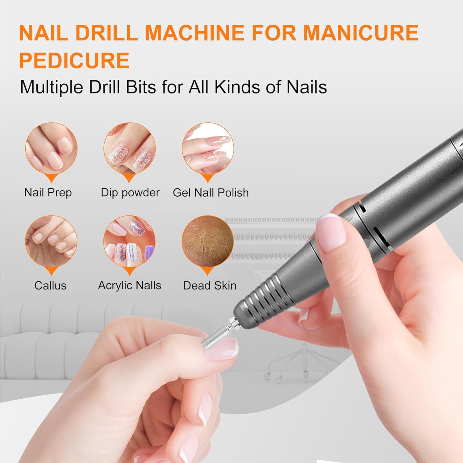 Professional Electric Nail Drill File: Glitter Portable Cordless E-File Nail Drill Kit with 11 Drill Bits,30000 RPM Rechargeable Nail Drills Machine for Acrylic Nails Gel Polishing(Black)