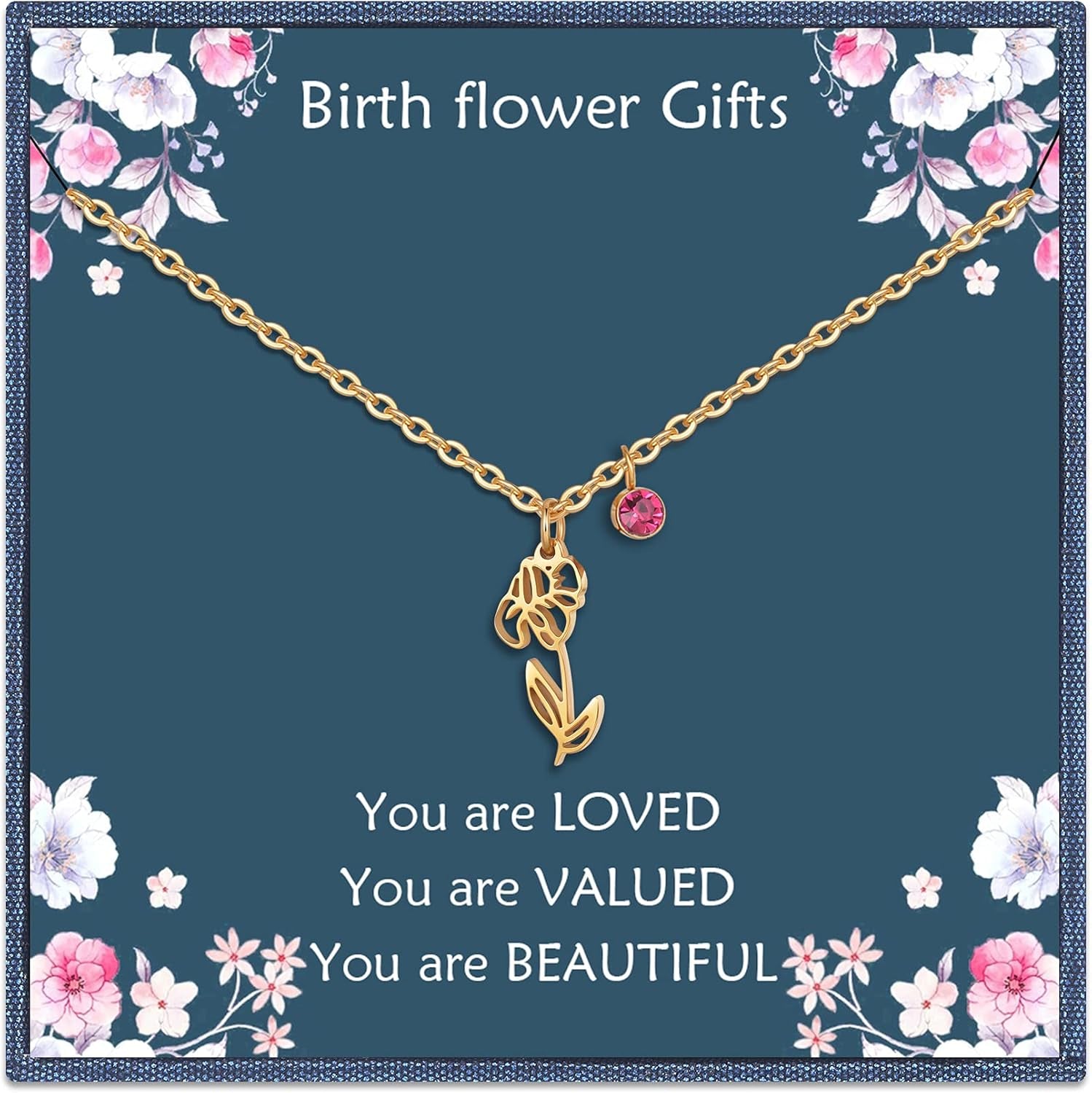 Birth Flower Necklaces Birthday Gifts for Women | 14K Gold Plated Birth Month Floral Birthstone Pendant Necklaces Wildflower Flowered Jewelry Gifts for Mom Friends
