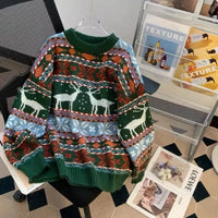 New Retro Christmas Outfit Men Deer Jacquard Sweater Autumn and Winter Loose Lazy Style Men and Women Sweater Men Clothing