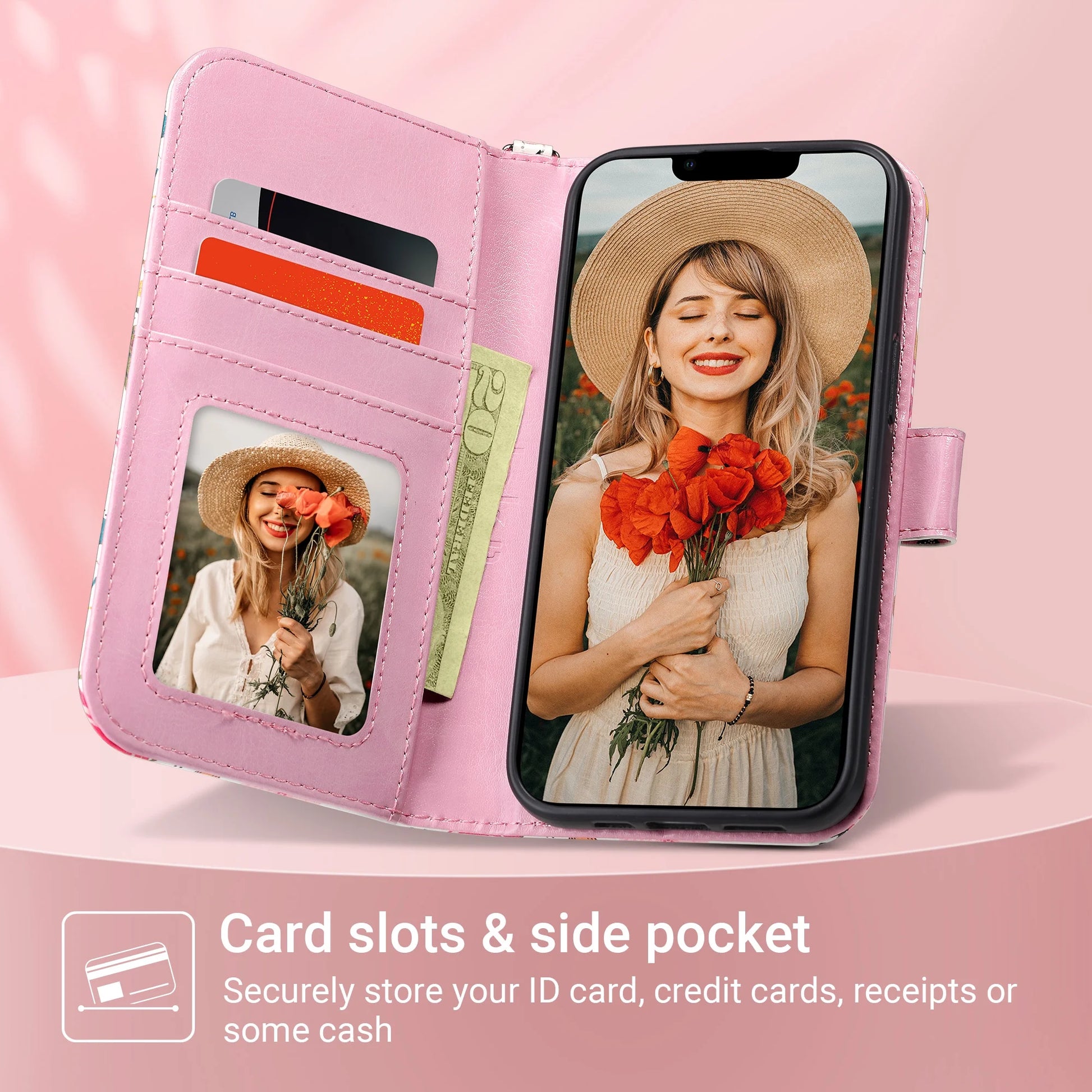 Iphone 13 Pro Wallet Case for Women Girls, Kickstand PU Leather Phone Case with Card Holder for Apple Iphone 13 Pro 6.1 Inch 2021, Wild Flora
