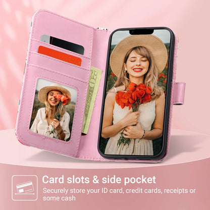 Iphone 13 Pro Wallet Case for Women Girls, Kickstand PU Leather Phone Case with Card Holder for Apple Iphone 13 Pro 6.1 Inch 2021, Wild Flora