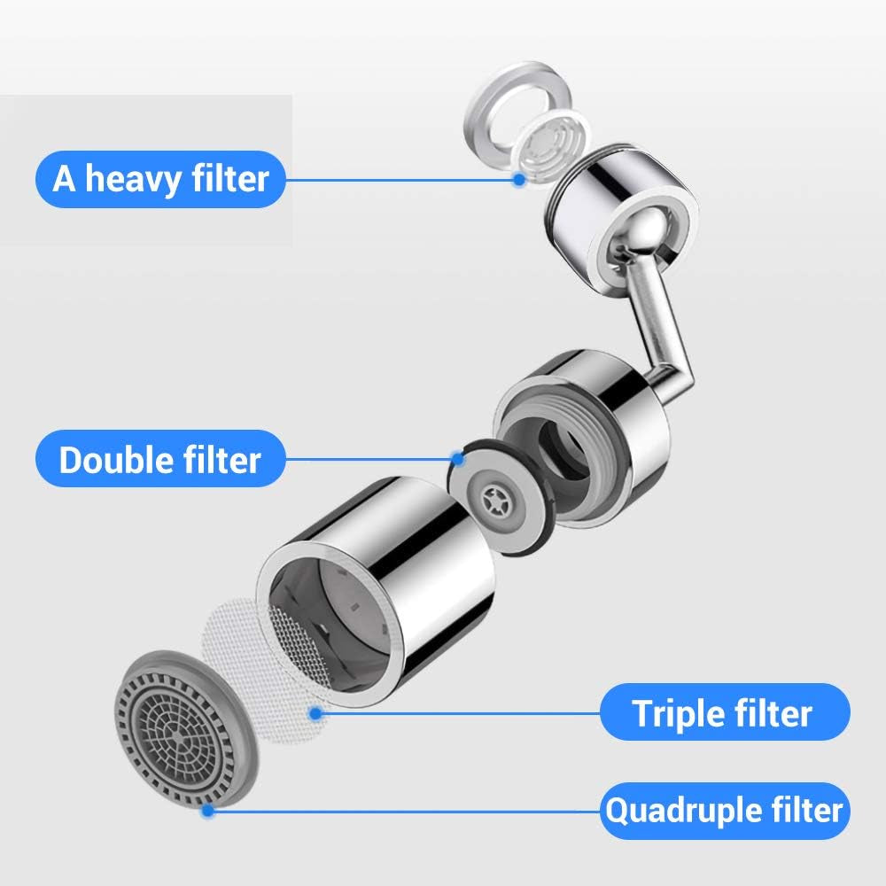 Swivel Faucet Extender Kitchen Sink Faucet Aerator, 360° Rotatable Sprayer Faucet Head Replacement, 2 Spray Modes Universal Splash Filter Faucet Nozzle Head with Faucet Adapter