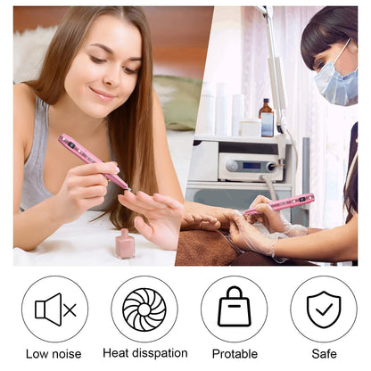 Cordless Electric Nail Drill, Professional Portable Manicure Nail Drill Kit 20000RPM Rechargeable 5 Adjustable Speeds LCD Display 11 Attachments for Acrylic Nails, Polishing, Nail Art