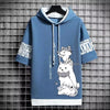 Japan Fashion Men'S Hoodies Summer Men Clothing Cartoon Casual Harajuku Streetwear Print Hooded Top Short Sleeve Sweatshirts Men