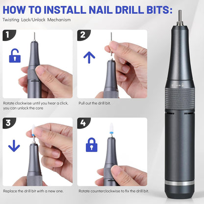Nail Drill 400000 RPM - Rechargeable Electric Nail File with Nail Drill Bits for Dip Powder Acrylic Nails Gel Polish, Manicure Pedicure Nail Art Tool for Prep&Removal, Nail Tech Must Haves