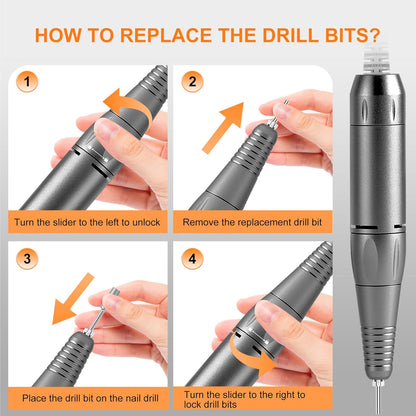 Professional Electric Nail Drill File: Glitter Portable Cordless E-File Nail Drill Kit with 11 Drill Bits,30000 RPM Rechargeable Nail Drills Machine for Acrylic Nails Gel Polishing(Black)