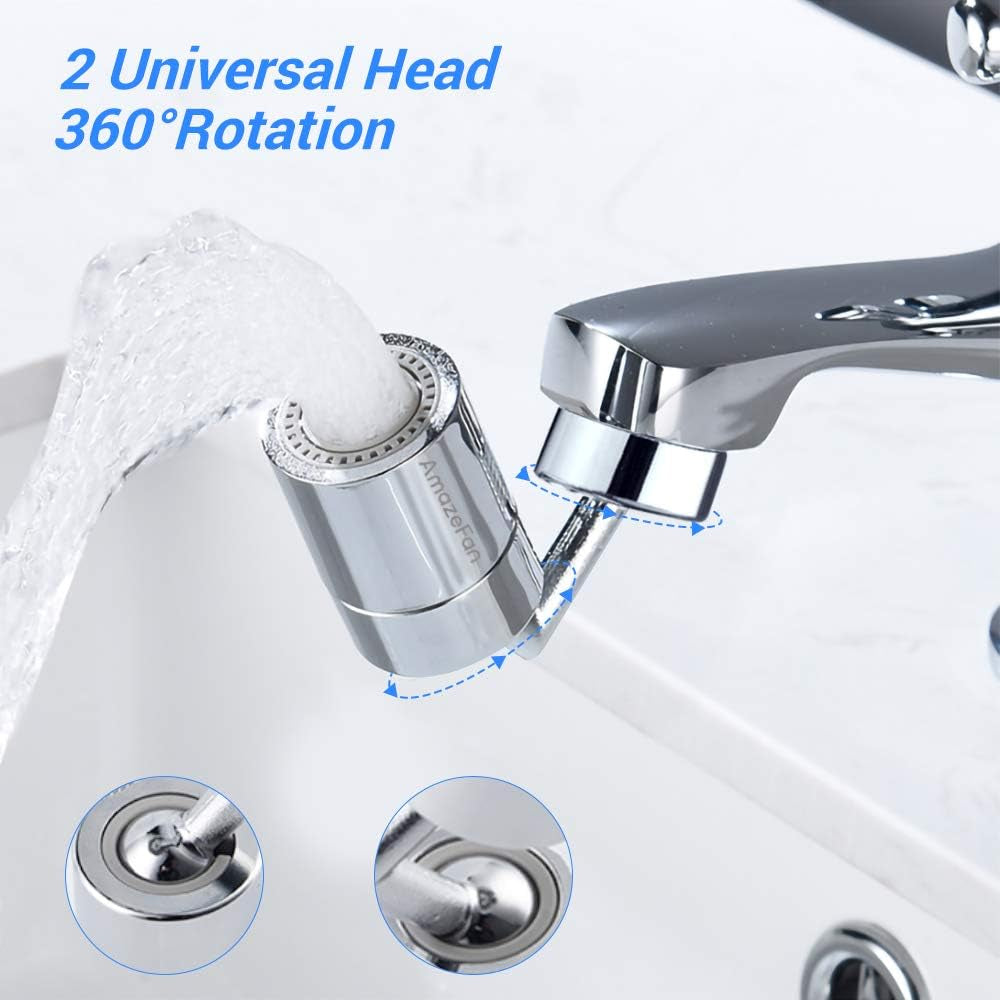 Swivel Faucet Extender Kitchen Sink Faucet Aerator, 360° Rotatable Sprayer Faucet Head Replacement, 2 Spray Modes Universal Splash Filter Faucet Nozzle Head with Faucet Adapter