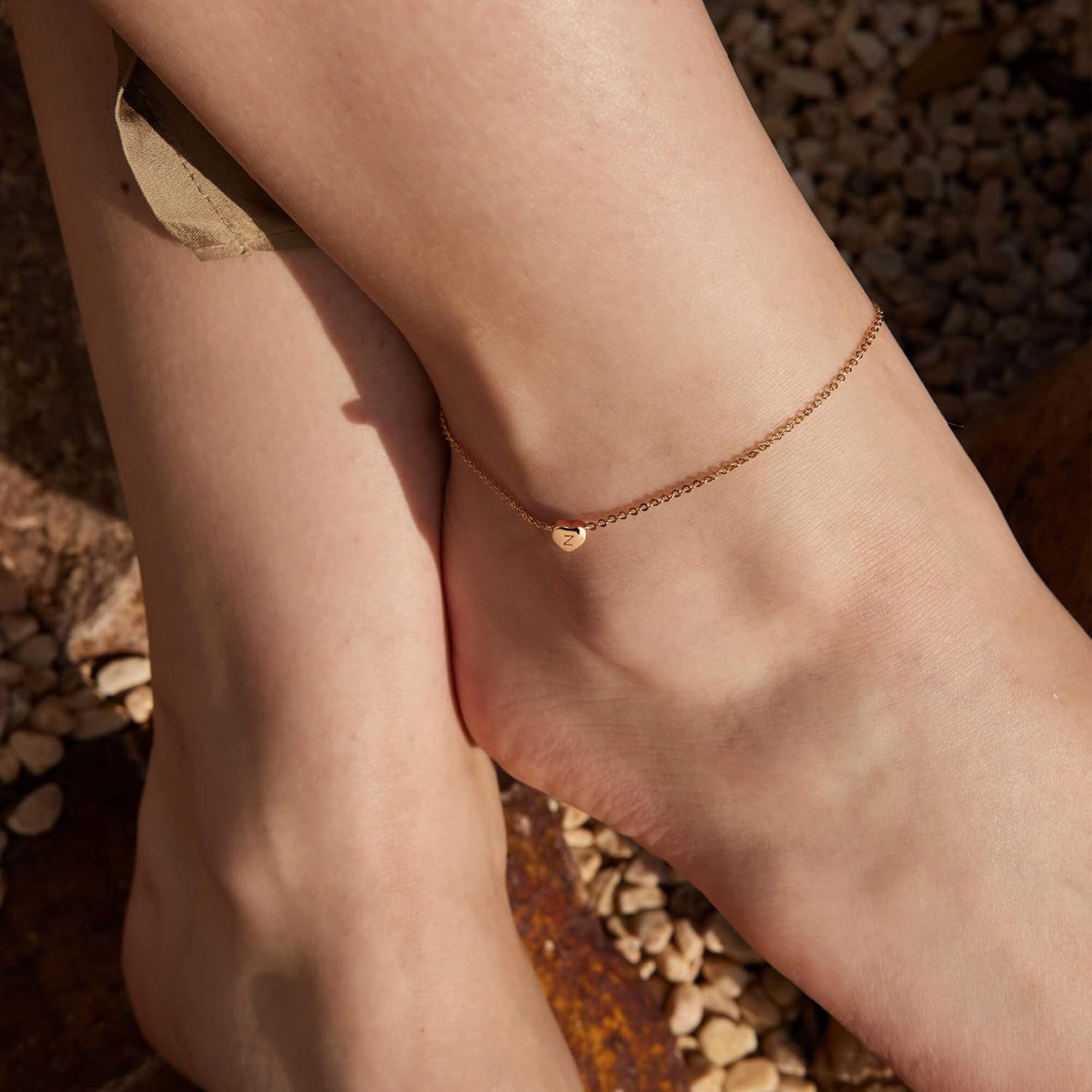 Gold Ankle Bracelets for Women 14K Gold Anklets for Women Heart Initial Anklet Bracelets Cute Simple Personalized Dainty Boho Beach Foot Chain Jewelry Gift