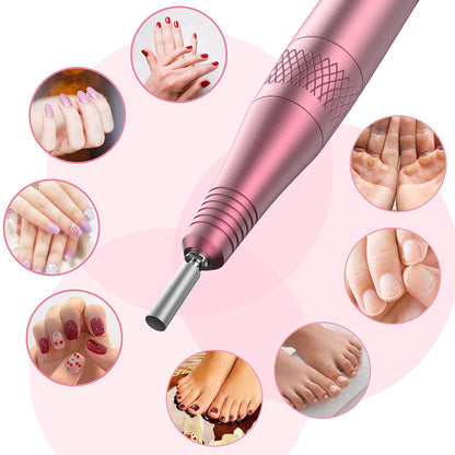 Cordless Electric Nail Drill, Professional Portable Manicure Nail Drill Kit 20000RPM Rechargeable 5 Adjustable Speeds LCD Display 11 Attachments for Acrylic Nails, Polishing, Nail Art